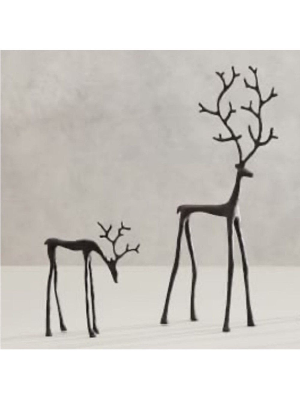 SET OF 2 Pottery Barn Bronze Sculpted Reindeer Deer SMALL & MEDIUM Holiday NEW - Picture 2 of 6